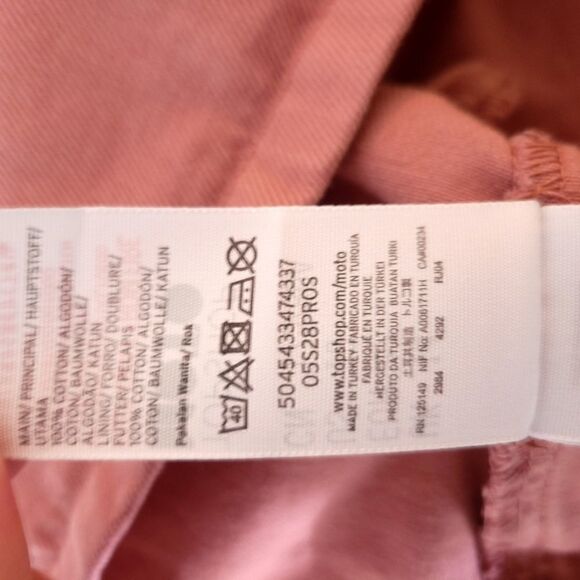 Topshop Moto Salmon Pink Denim Asymetric Buttons Mini Skirt w Pockets - Picture 9 of 10